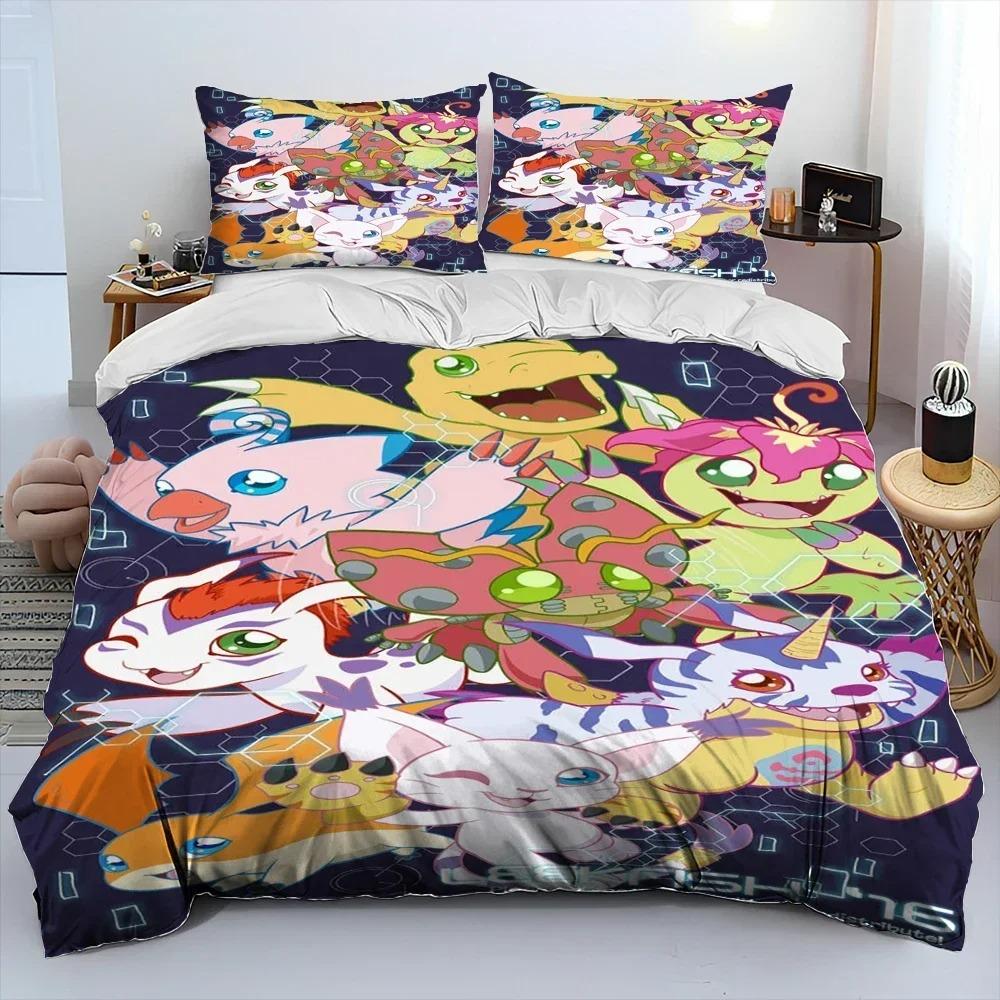 Digimon Adventure Monster Cartoon Bedding Set 3D Printed Suitable For Bedroom Duvet Cover Set With Pillowcases Kids Home Textile