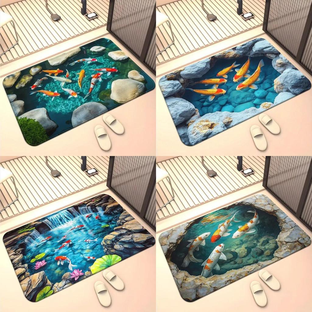 Modern Koi Fish 3d Diatomaceous Earth Bath Mat With Absorbent Non Slip Design For Bathroom And Hallway