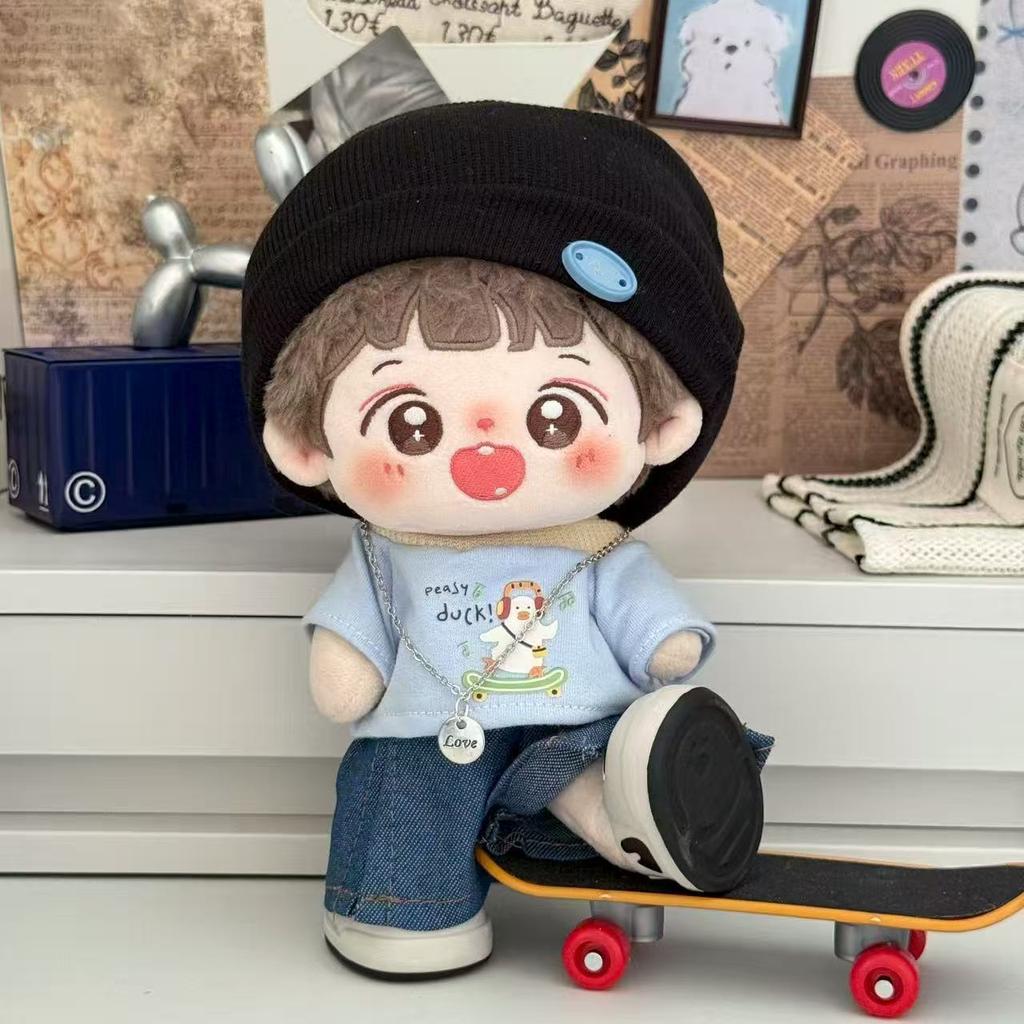 Cute 20Cm Plush Doll Dress-Up Set - Skirt & Overalls Cotton Doll Accessories (Doll Not Included)
