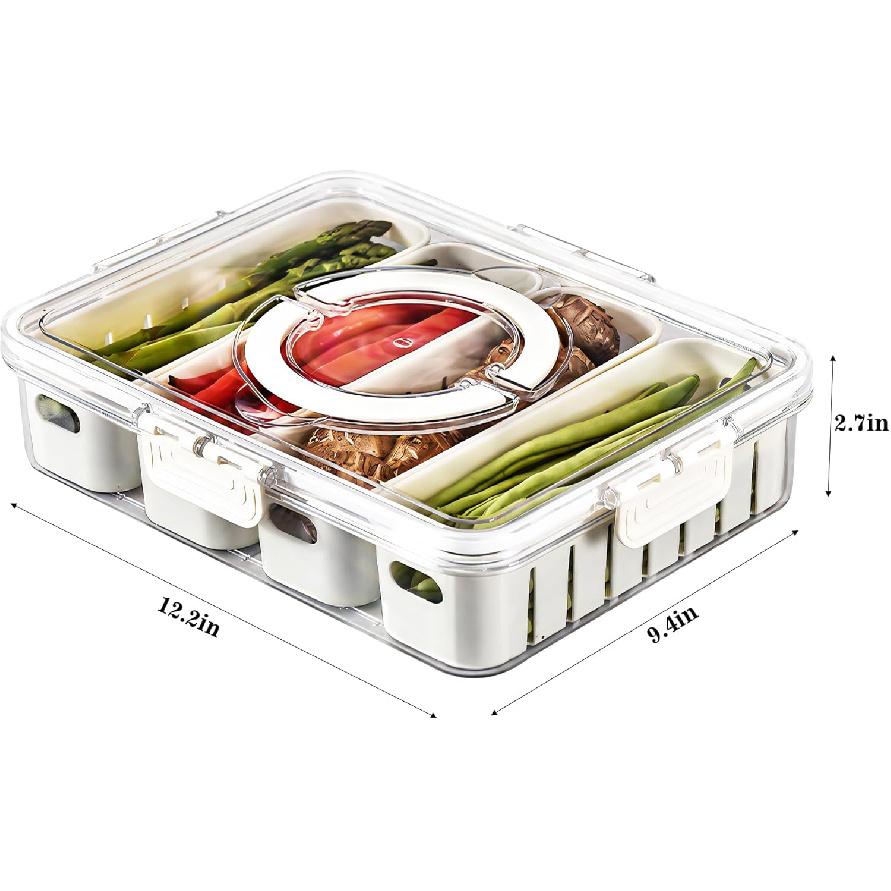 

Divided Snackle Box With Lids Food Serving Tray For Fruit Veggie Plastic Fridge Storage Container Pantry Freezer Clear For Meal Prep Candy Nuts Spice 1Pack with 4 dividers
