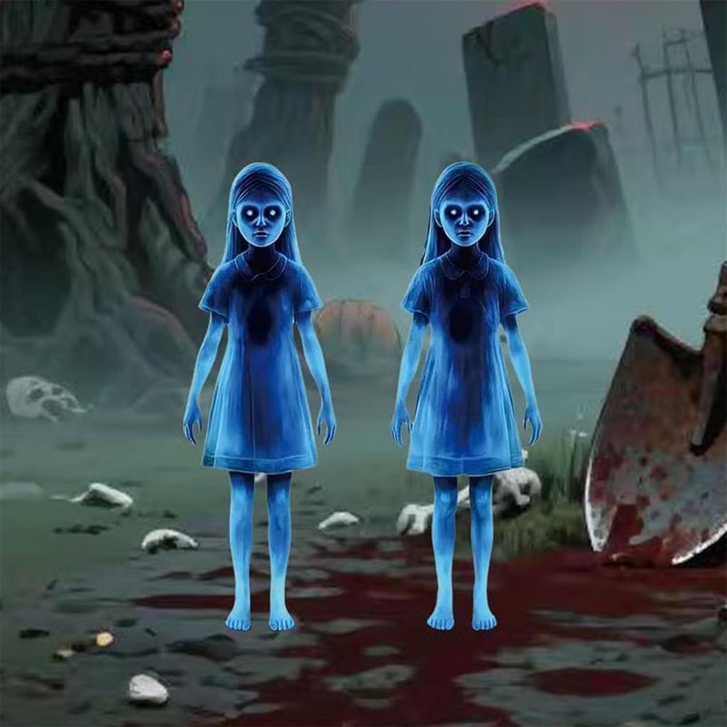 Horror Twin Girls Halloween Yard Stakes 15.75in Rustproof Iron Lawn Decorations For Outdoor Cemetery Party Supplies
