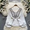 Floral Embroidery Spring Loose Blouse Elegant Bohemian Design Long Sleeve Ladies Fashion  Summer Casual Shirt