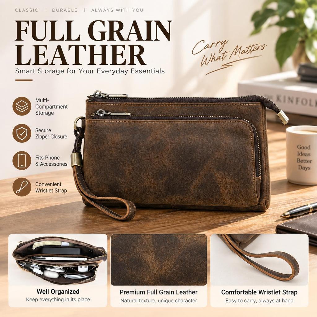 CONTACT'S Genuine Leather Digital Accessories Storage Bags Electronic USB Data Cable Earphone Case Phone Gadgets Travel Organizer Men's Pouch