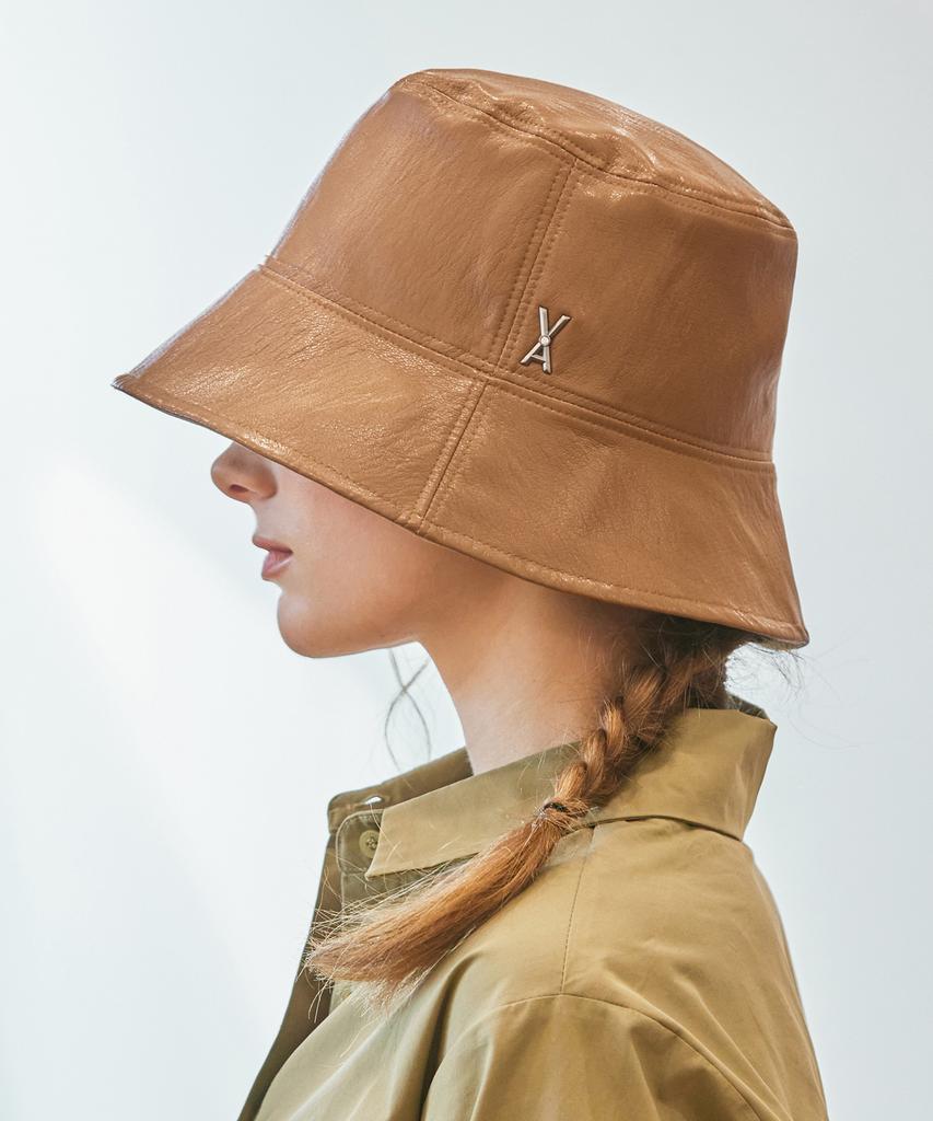 Bajal Va Cubic Stud Vegan Leather Drop Bucket Hat Camel