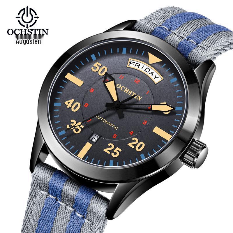 OCHSTIN Swiss Men's Mechanical Watch, High-End Automatic, Waterproof, Dual Calendar, Nylon Strap