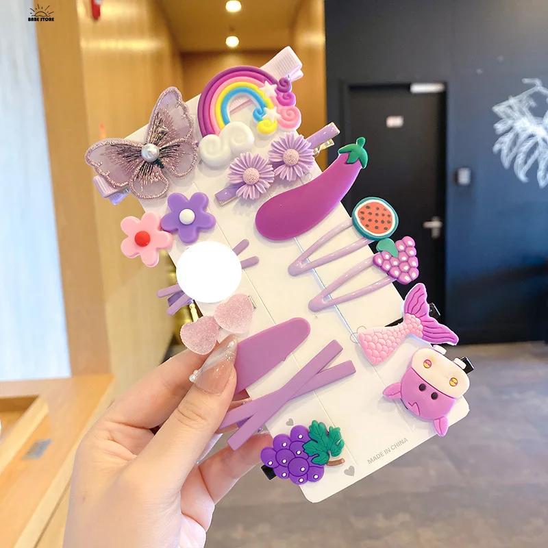 

14 шт. милые заколки для волос для девочек с радугой, фруктами, милые резинки для волос с героями мультфильмов, милые аксессуары для волос, заколки для волос, заколки для волос