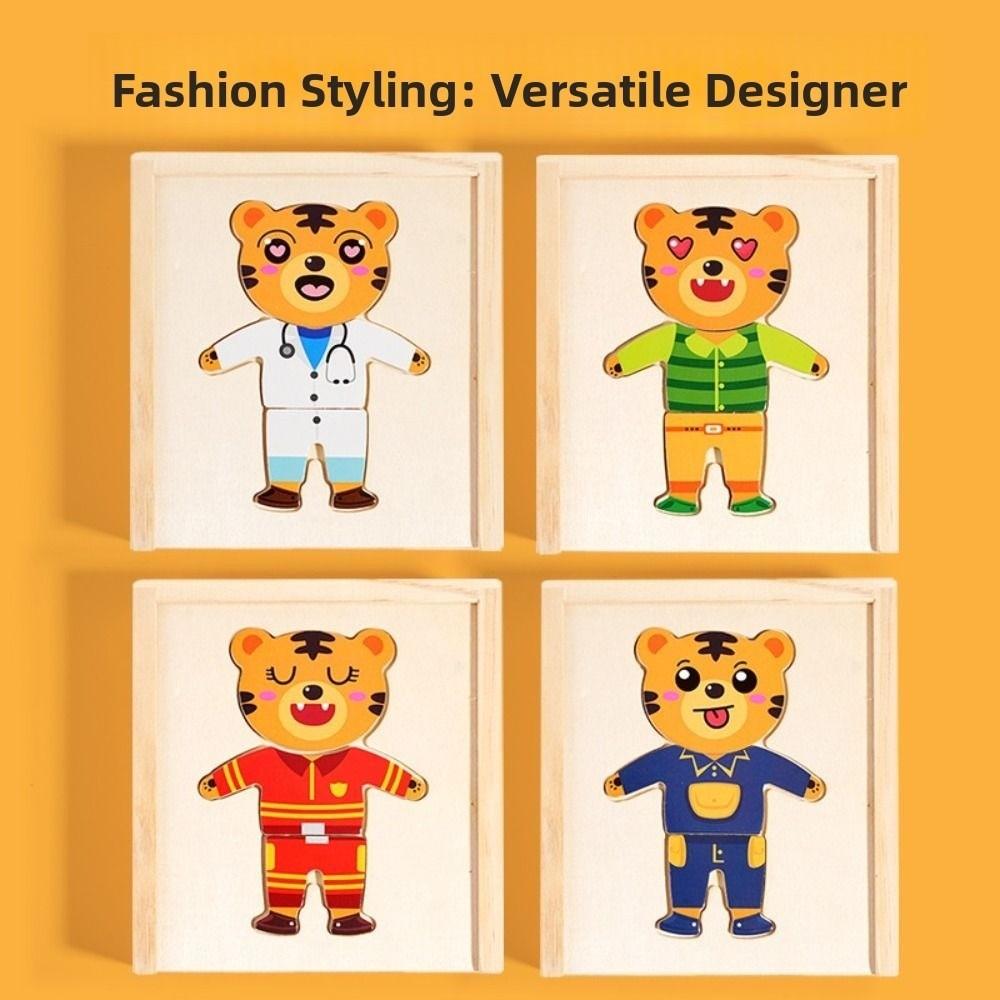 Wooden Material Wooden Toy Jigsaw Puzzle Change Clothes Feature Bear Dressing Game  Baby Learning