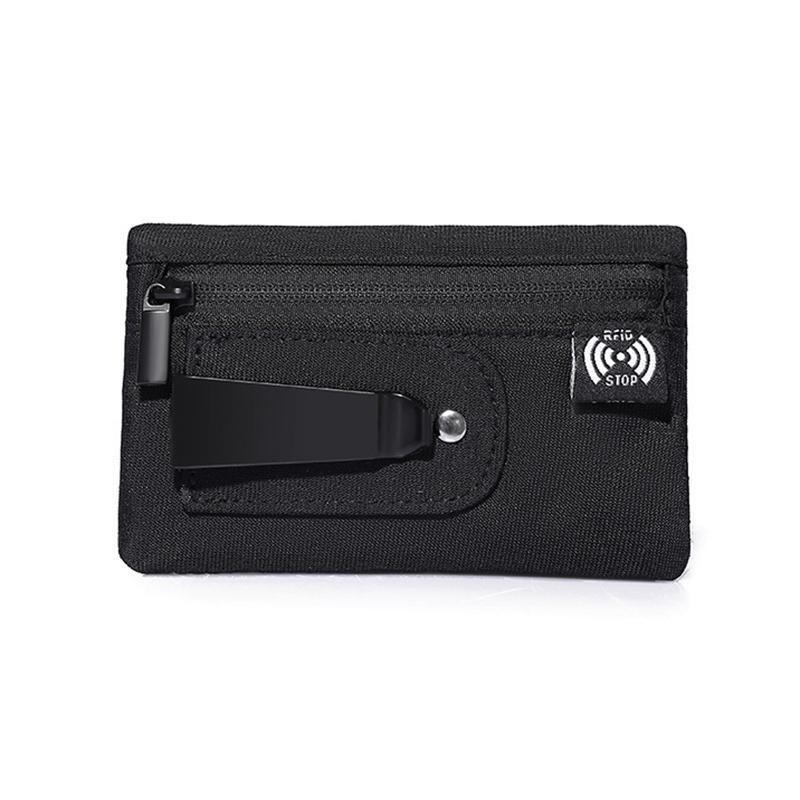 

1 шт. Мини-кошелек для монет Простой тканевый чехол на молнии и с клипсой для ремня Неплетеный блокирующий RFID кошелек-органайзер для наличных и монет чёрный