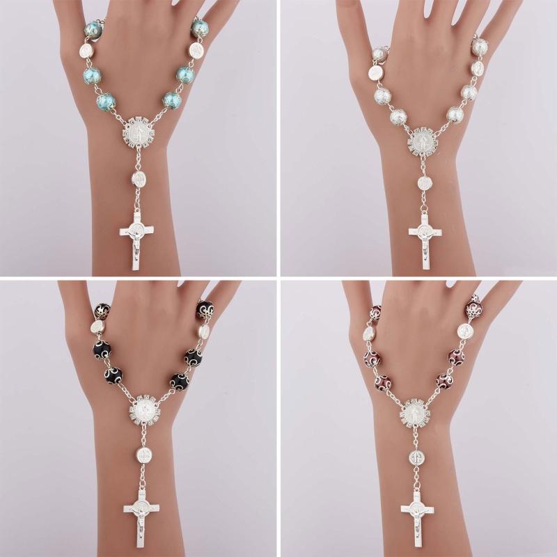 Catholic Finger Chain Small Rosary Finger Baptism Rosaries Faux Pearls Bracelet Suitable for Baptism Favors Christening