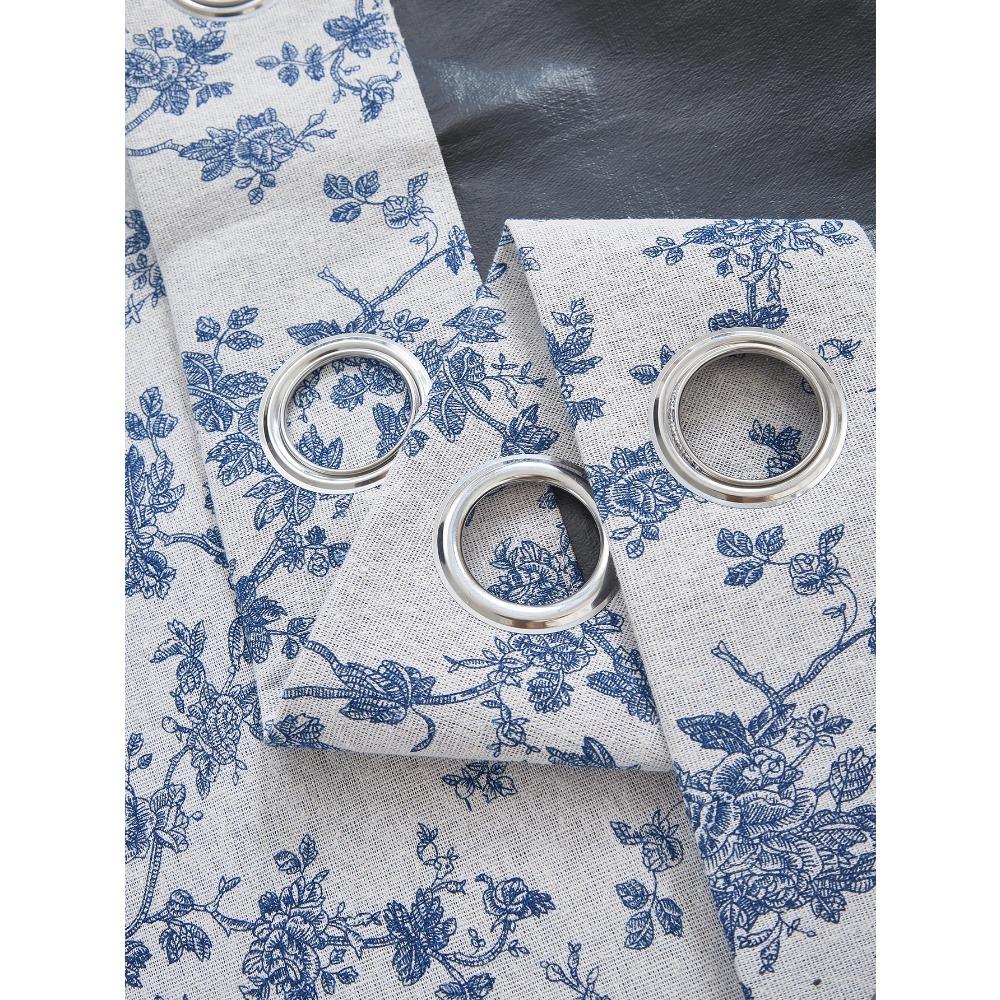 Blue Floral Full Blackout Perforated Curtain Suitable for Living Room and Bedroom Blackout Decoration Curtains