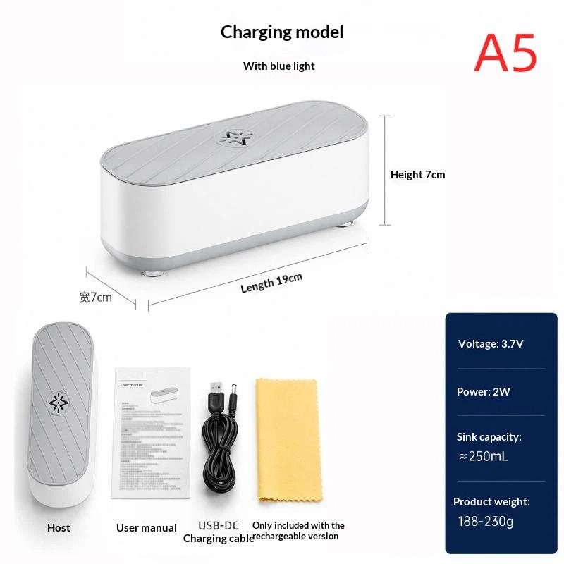 1 Set High Frequency Vibration Wash Cleaner Jewelry Glasses Cleaner Usb Rechargeable Or Battery Mode Ultrasonic Cleaning Machine