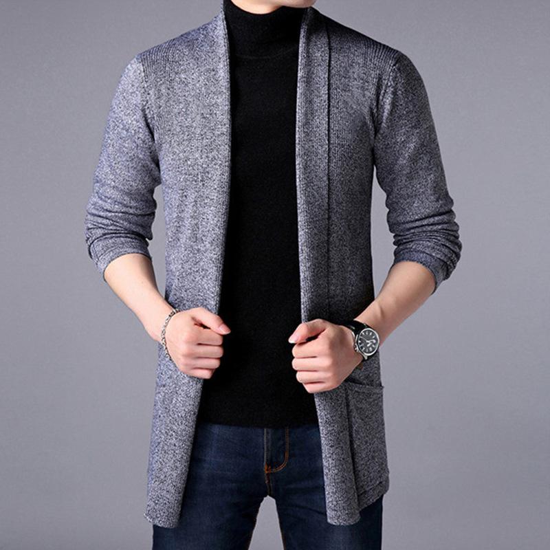 

Autumn Slim Long Solid Men Jacket Fashion Men s Casual Sweater Cardigan Fashion Color Knitted Coats Plus Size XXXXL сірий