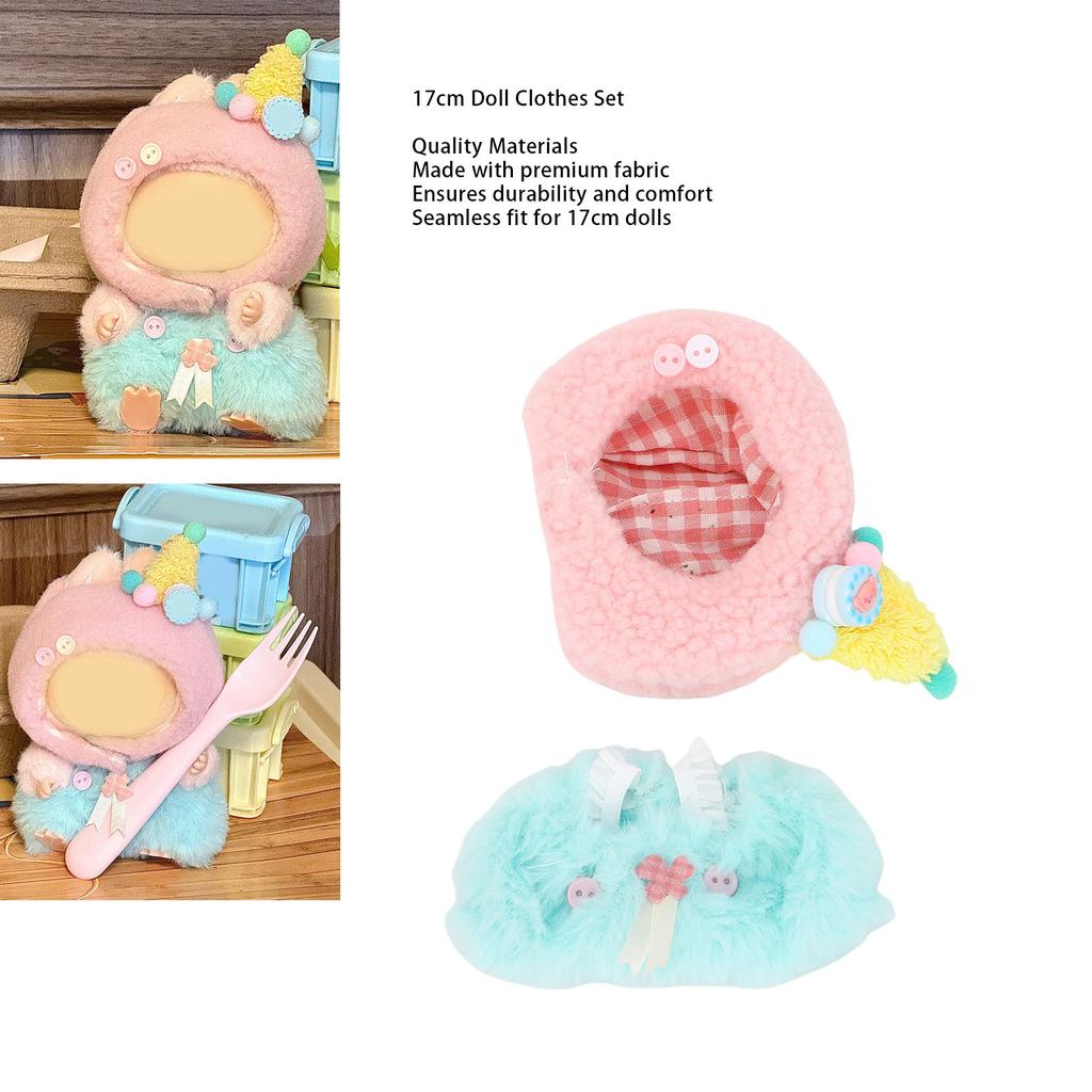 17cm Doll Clothes Set Plush Fiber Cloth Easy To Dress Doll Dress Up Hats Clothes Accessories