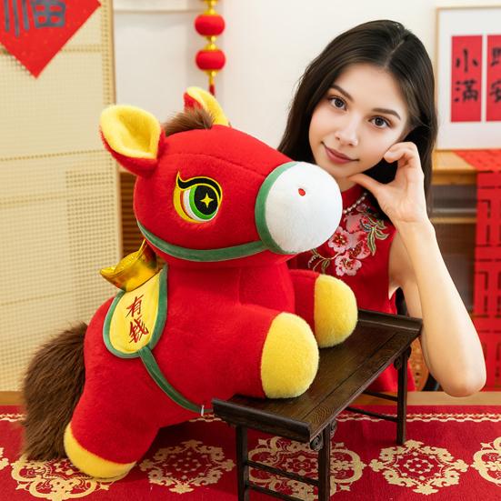 Horse Doll Auspicious Meaning PP Cotton Filling Plush Toy Traditional Zodiac Horse with Lucky Bag PP Cotton Filling Doll