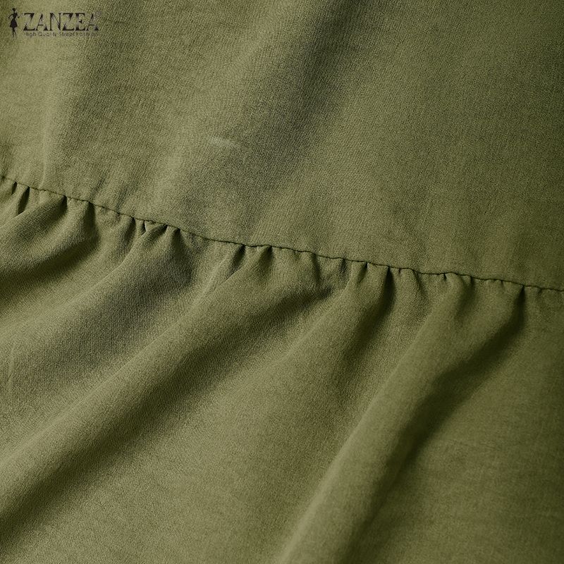 ZANZEA Rochie Casual de Vacanță pentru Femei cu Decolteu în V, Largă, cu Mâneci Lungi Cloș