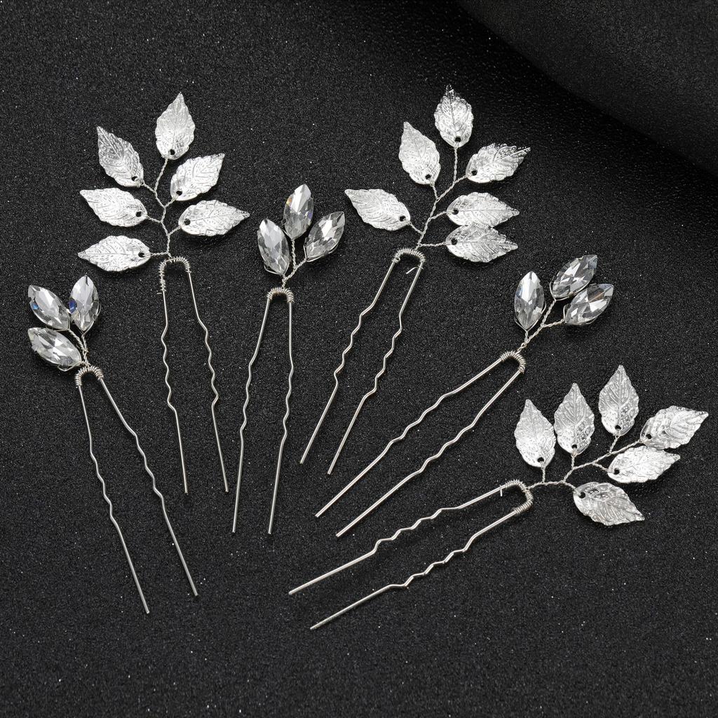 6PCS Bridal Wedding Hair Accessories Gold Color Leaf Hair Pins Clips for Women Jewelry Bride Headpiece Headwear Headdress Gifts