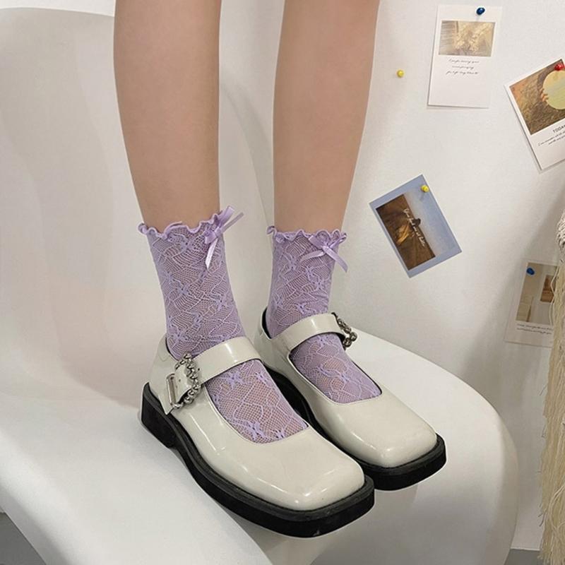 Womens Calf Socks, Sweet Girl Lace Ruffle Knee Socks Fashion Ladies Girl Princess Mesh Socks Campus Stockings