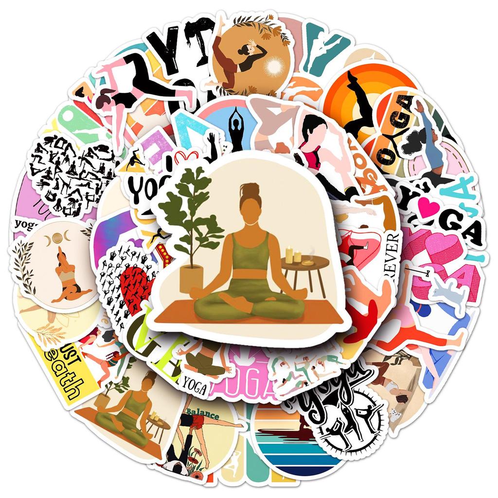 50 Yoga Doodle Stickers: Creative Fitness Decor for Phone, Laptop, and Luggage
