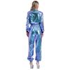 Women's Role Play Astronaut Outfit S-3XL, Shiny Metallic Jumpsuit with Mock Neck Long Sleeves, Zipper Bodysuit Halloween Costume