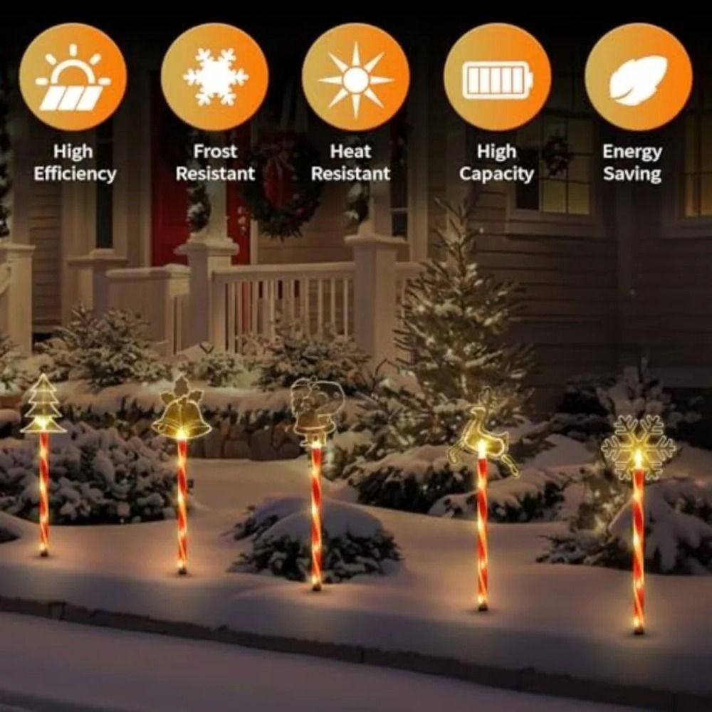 5Pcs/Set Snowflake Christmas Tree Ground Lamp 8 Modes Santa Claus Solar Lights Lawn