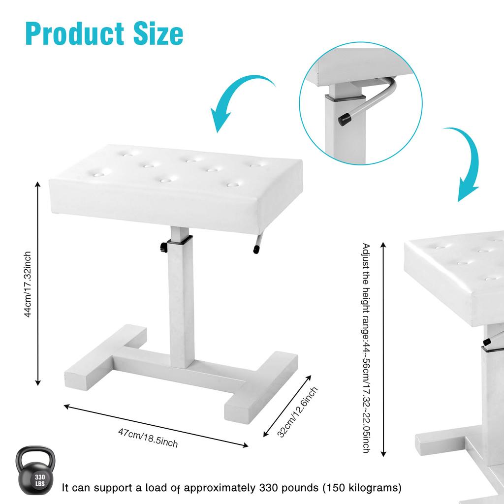 Hydraulic Lifting Piano Stool Chair Height Adjustable Music Stool with PU Leather Sponge Cushion for Vanity Living Room Bedroom