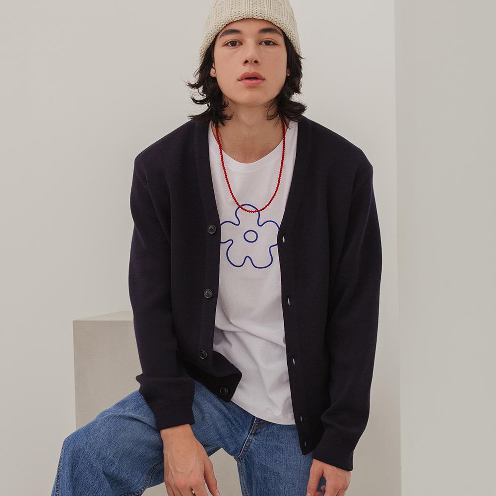 Viabon De Via Merino Wool Jacquard Basic Cardigan (Unisex)