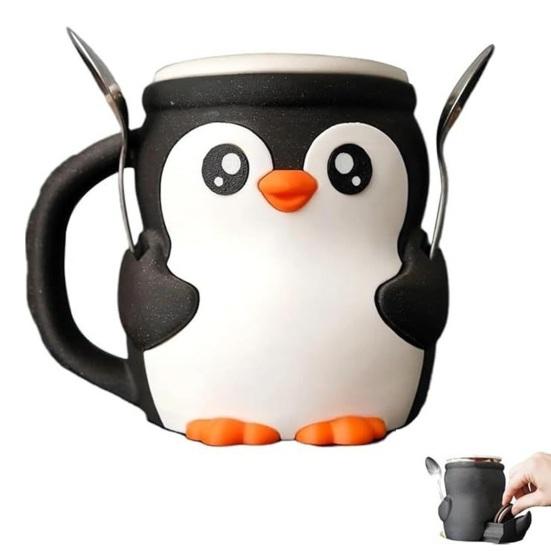 1 Set Penguin Ice Cream Pint Cup Holder with Hidden Snack Drawer Spoon Holder Reusable Ice Cream Container Holder Kitchen Gadgets