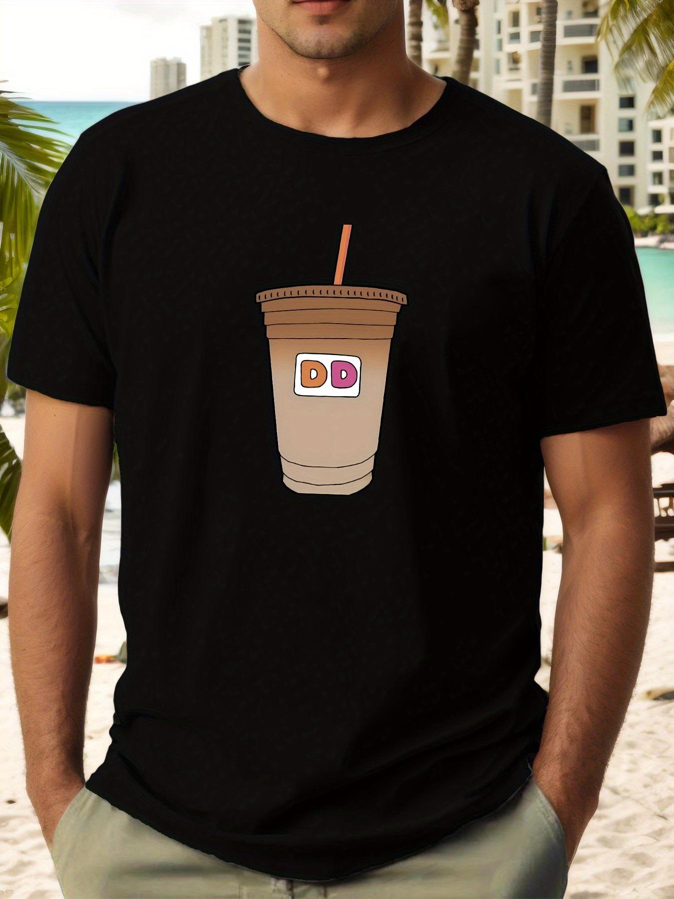 Casual Summer T-shirt with Dunkin Donuts Coffee Cup Graphic - White Short Sleeve Crewneck Tee XL