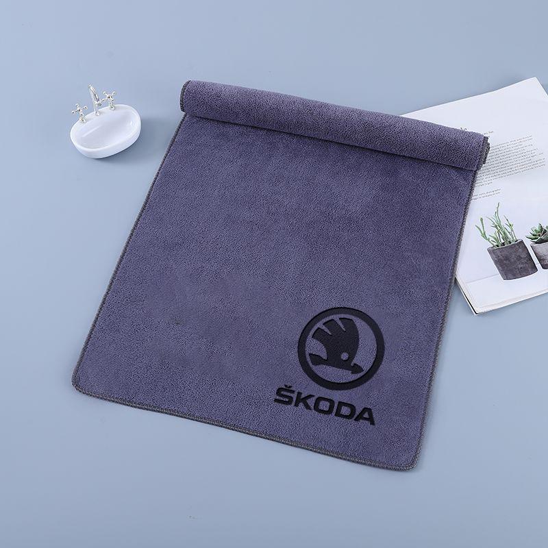 BATW7 For Skoda Octavia Fabia Superb Yeti Enyaq New Coral Fleece Car Wash Towel Drying Cloth Cleaning Towels Car Interior Accessories