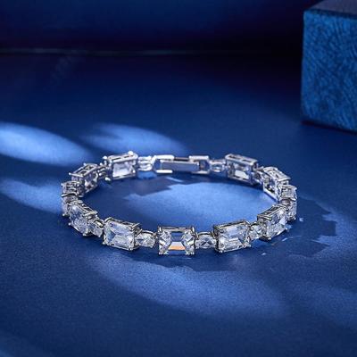 Silver Tennis Bracelet with Rectangular Oval White Zirconia Stones Sparkling Full Zirconia Design Women Bracelets