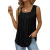 Summer Women's T-shirt Solid Color Comfortable Casual Pleated Square Neck Sleeveless Dovetail Vest T-shirt