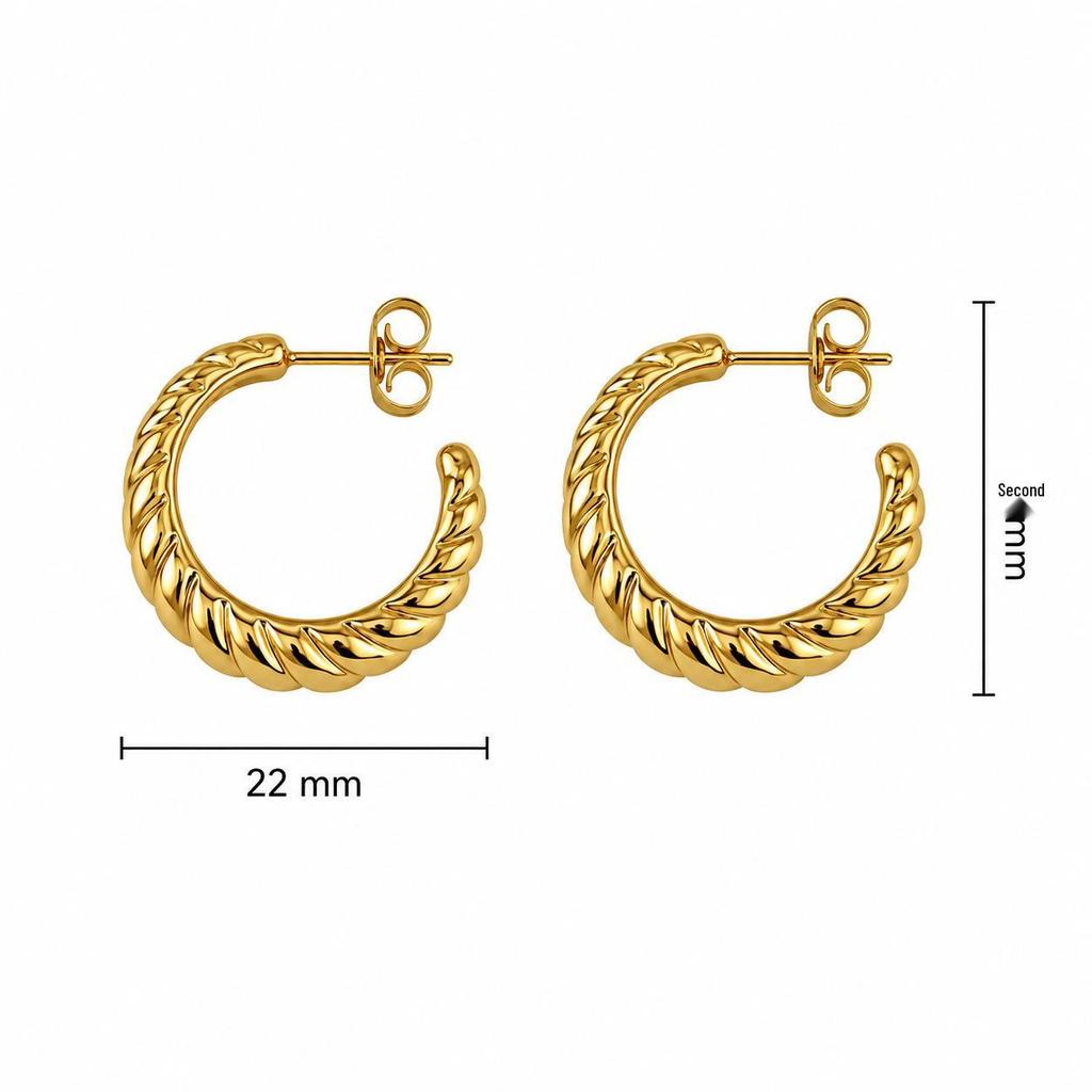 Chic C-Shaped Stainless Steel Hoop Earrings - European & American Style