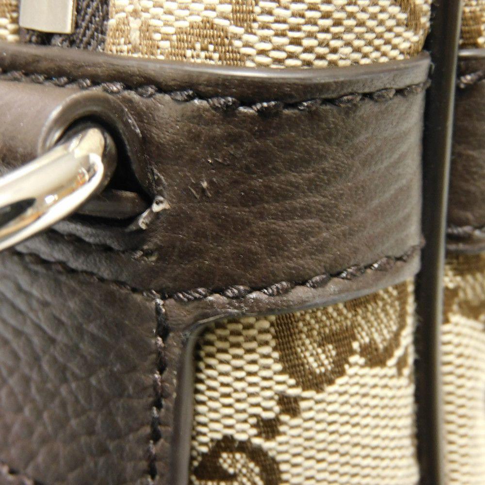 Used GG Canvas Messenger Bag (9539) 449173 KY9KN 9886 7921, Brown Calfskin Crossbody Bag with Embossed Logo in Beige,