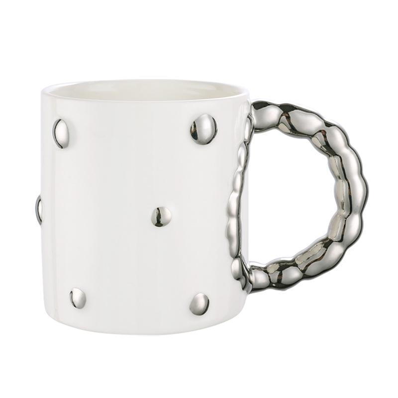 

Electroplated Handle Ceramic Mug Straight Water Cup Coffee Cup Milk Mug Oat Breakfast Cups Milk Tea Mug Drink Cups Tea Mugs 201-300ml серебряный