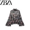 Jnleaog Autumn New Women's Clothing Fashion Style French Design All-Matching Printed Silk Net Shirt 5039407