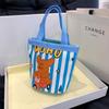 Cartoon Cute Animal Canvas Large-Capacity Handbag Women Bucket Totes Shopper Lunch Bags