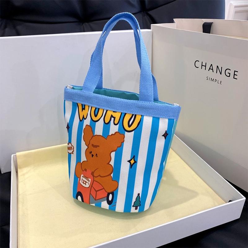 Cartoon Cute Animal Canvas Large-Capacity Handbag Women Bucket Totes Shopper Lunch Bags