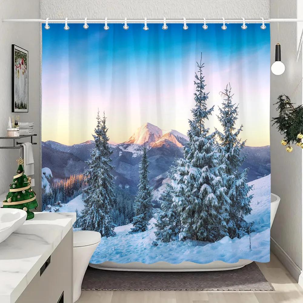 

Winter Outdoor Forest Snow Shower Curtain Farmhouse Mountain Landscape Polyester Fabric Washable Shower Curtains Bathroom Decor 35x70in-90x180cm