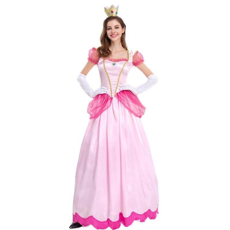 Halloween Costume Mario, Princess Peach Pink Pricess Stage Dress, Party Queen Dress