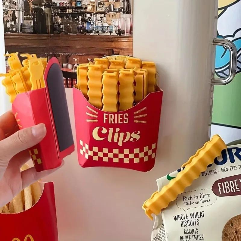 5/12PCS Snack Clip French Fry Shaped Magnetic Sealing Clips - Wall Mountable for Food Storage and Plastic Bag Freshness