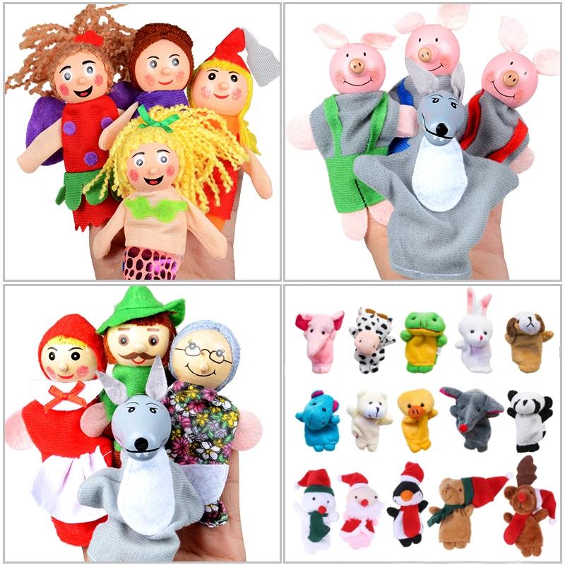 10 Pcs Animals Finger Puppets Set Baby Plush Doll Hand Cartoon Family Hand Puppet Pigs Cloth Theater Educational Toys For Kids