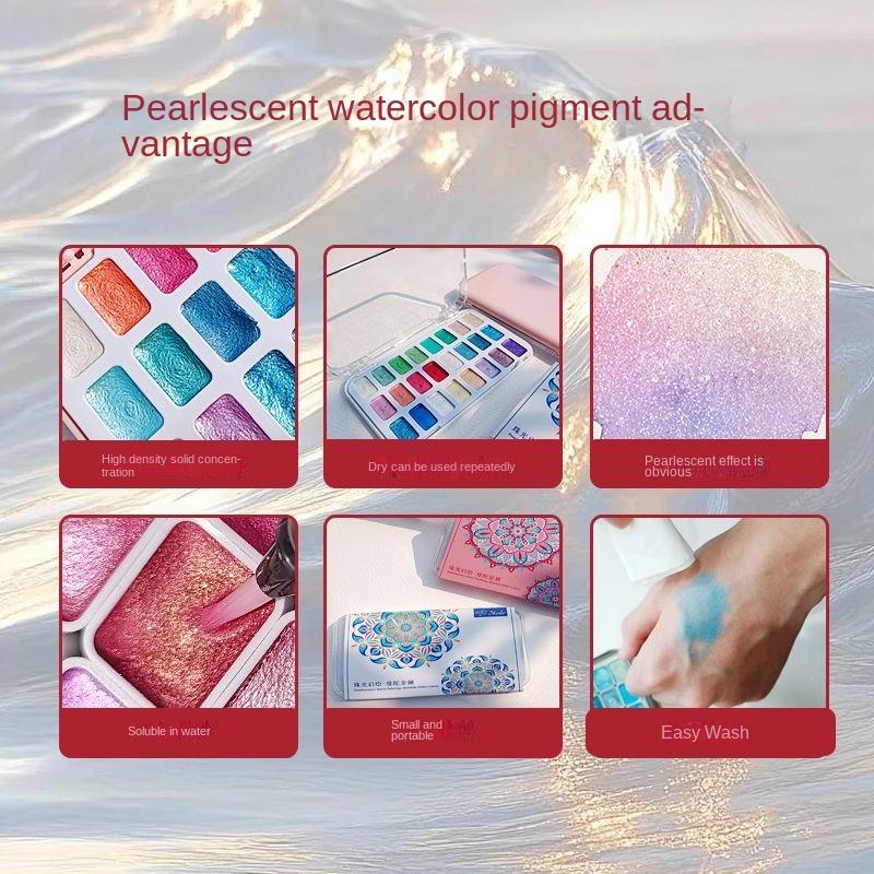 Japanische perlglänzende Aquarellfarben 24 Farben Allzweck und vielseitige Aquarellpigmente