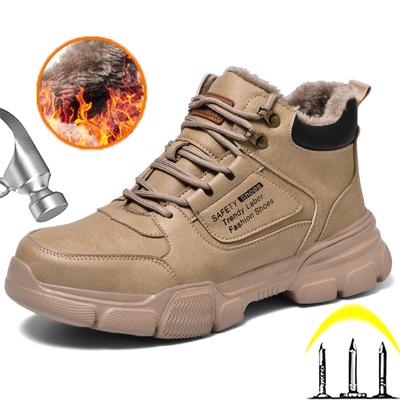 Winter Sicherheitsstiefel Stahlkappenschuhe Herren Plüsch Warme Winterstiefel Schutzschuhe Durchtrittsicher Arbeitsschuhe Leicht