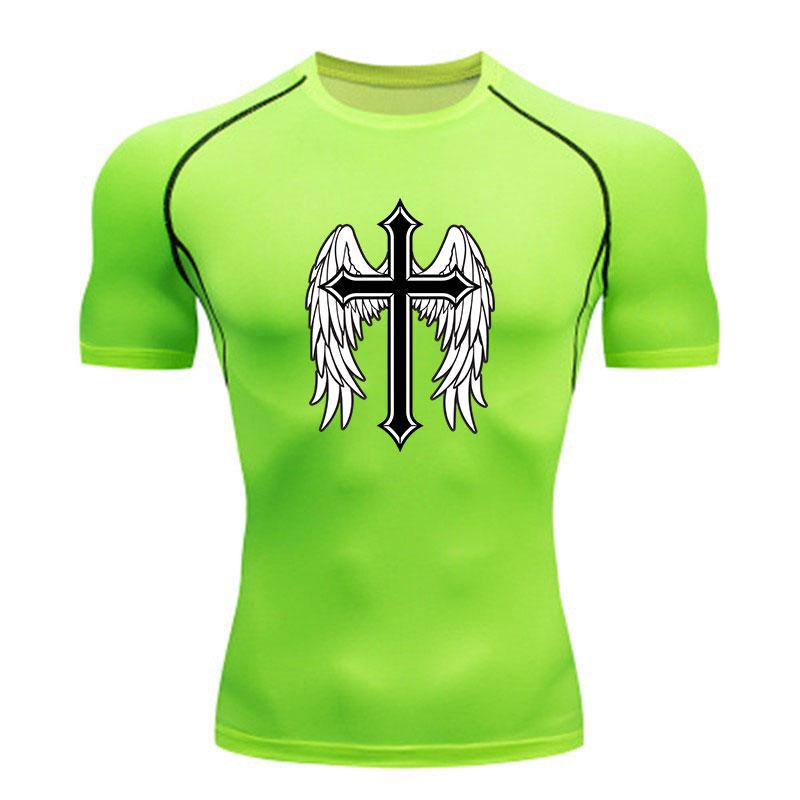 Men's Compression Athletic Workout T-Shirt, Gothic Cross Ang