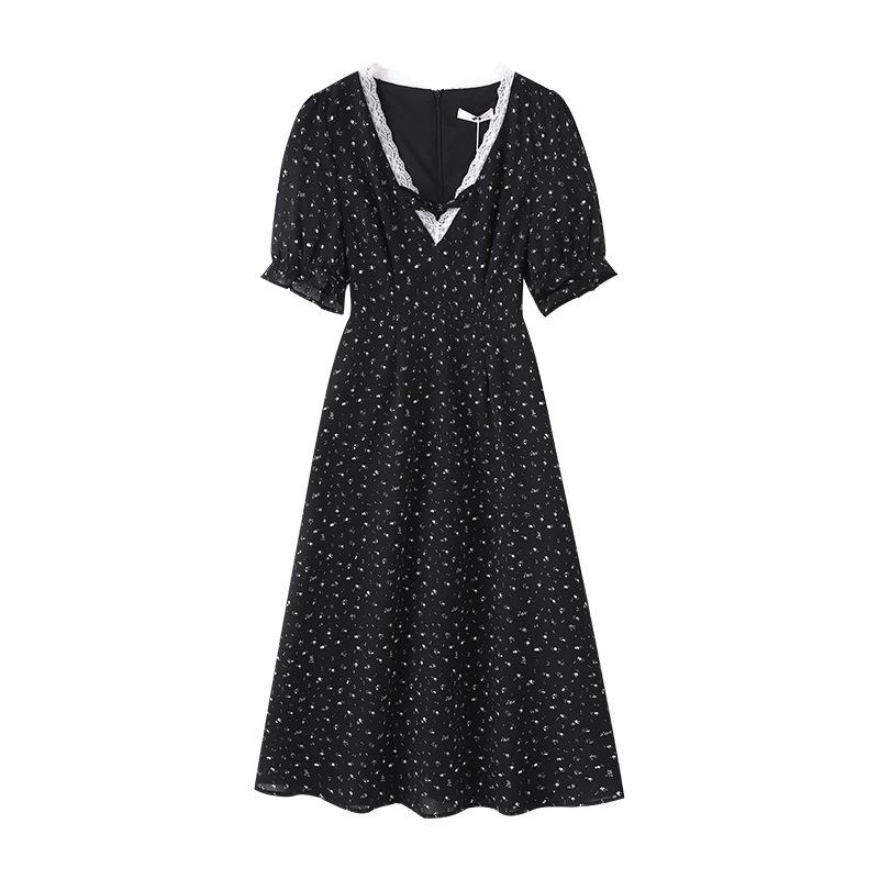 Женское платье больших размеров с V-образным вырезом, кружевное, пэчворк, цветочное, миниатюрное черное платье на лето 2XL чёрный