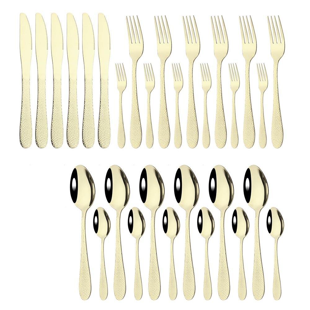 30pcs For 6 Stainless Steel Tableware Crystal pattern Cutlery Home Kitchen Flatware Fork Spoon Knife Spoon Dinnerware Set