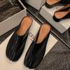 Fashion Low Heels Women Pumps Square Toe Splitting Toes Genuine Leather Slippers Spring Summer Concise Casual Working Shoes Woman New