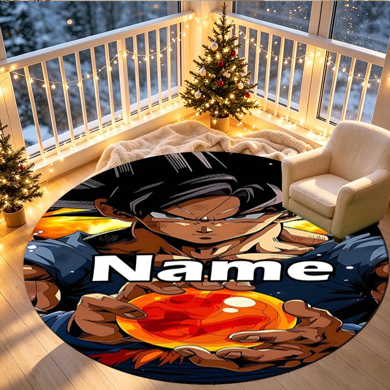 Custom Name Personalized Anime Print Round Rug, Versatile Home Decor Carpet, for Playroom, Apartment, Balcony, Entryway, Hallway Gift