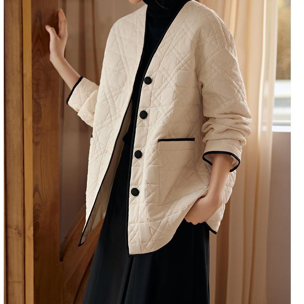 

Контрастного цвета стеганое тонкое и простое хлопковое пальто на зиму Новая корейская версия Простое и тонкое хлопковое пальто XL