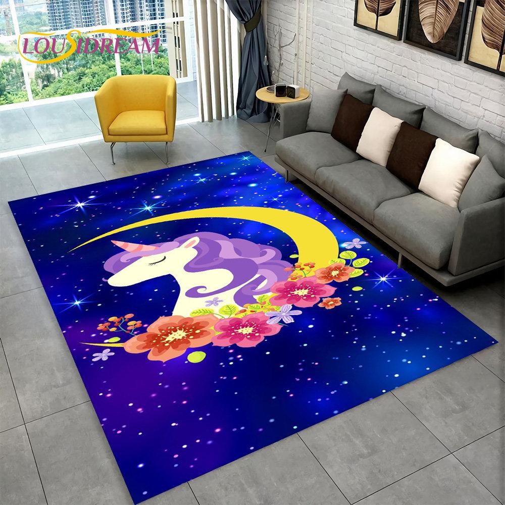3D Cartoon Eenhoorn Dier Gebied Tapijt, Tapijt Tapijt voor Woonkamer Kinderkamer Bank Deurmat Decor, Kids Paly Antislip Vloermat